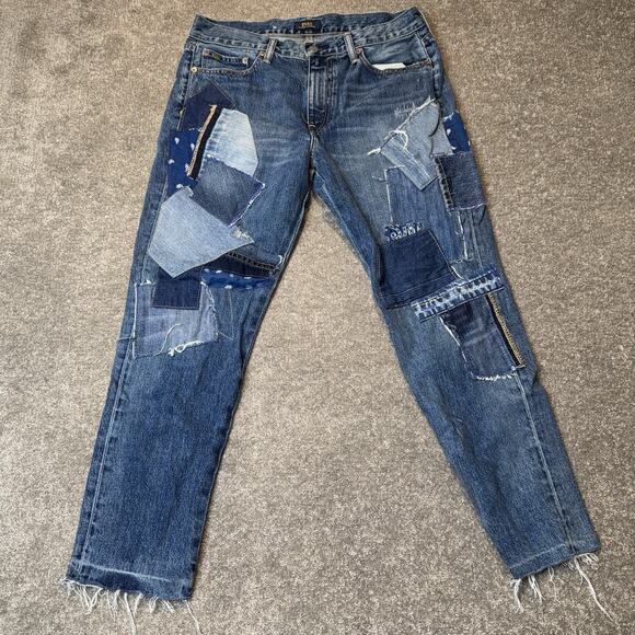 Polo Ralph Lauren Avery Boyfriend Jeans 29R Patchwork Distressed Raw Frayed Hem